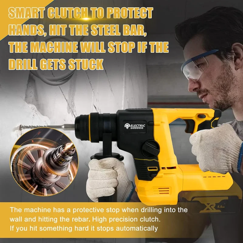 Electric Goddess Brushless Electric Hammer Drill Multifunctional Rotary Cordless Rechargeable Power Tool For Dewalt 20V Battery 3