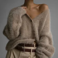 Women's Cardigans Korean Fashion V-neck Sweater Coat Long Sleeve Oversized Sweater Female Buttons Solid Knitted Jacket Women 2