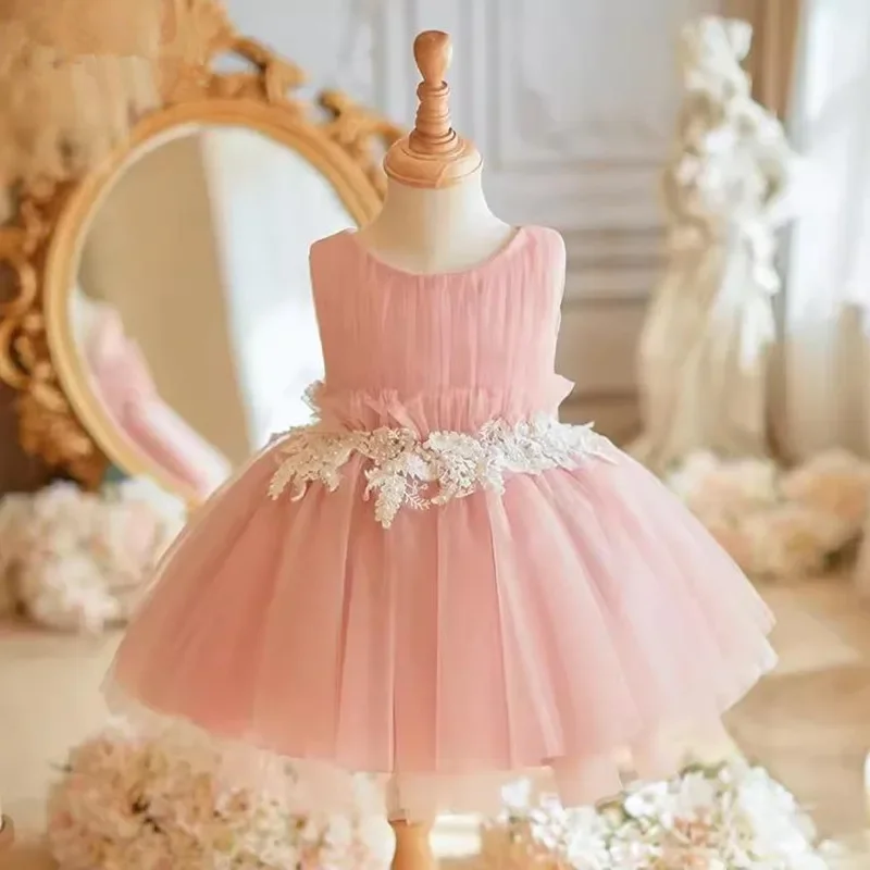 

New Children's Host Catwalk Pink Ball Gown Wedding Birthday Baptism Party Girls Dress A3700 vestidos de novia