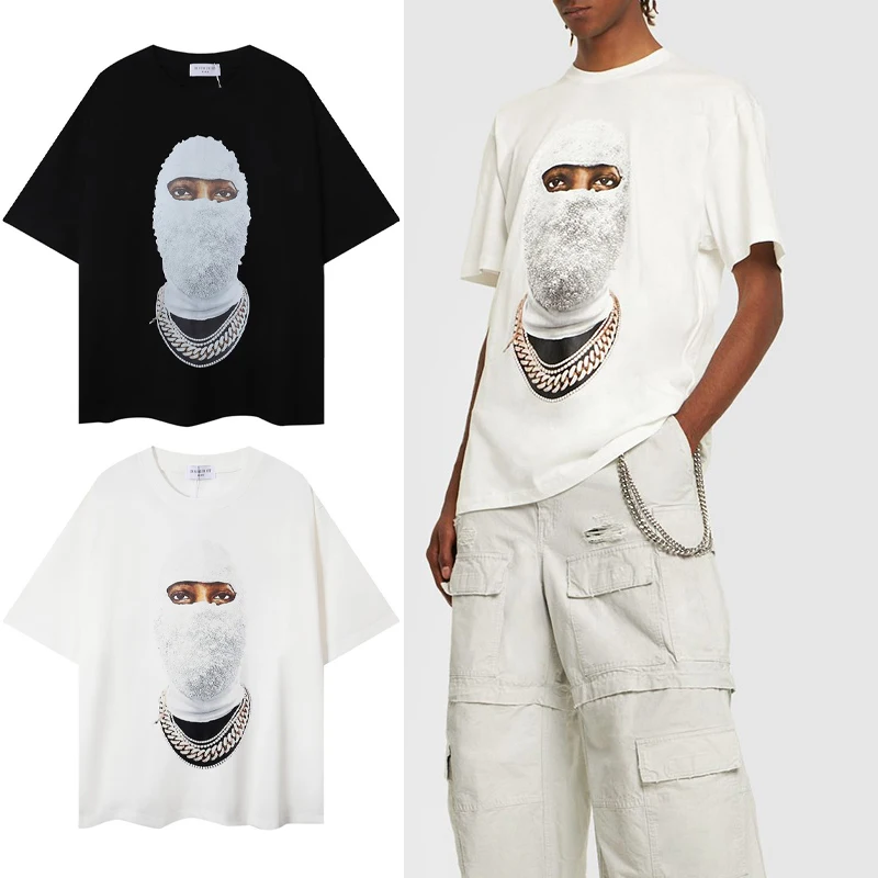 

Черно-белая футболка высокого качества с круглым вырезом и жемчугом