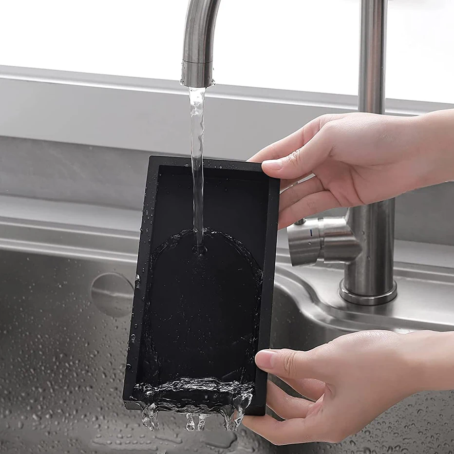 Silicone Soap Dispenser Tray Bathroom Vanity Storage Tray for Dish Soap Sponge Perfume Candle Countertop Storage 2 Sizes
