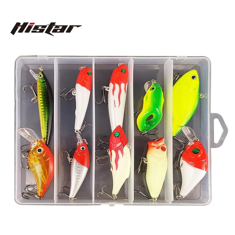 HISTAR One Box 10pcs Hard Bait 67 to 88mm Treble Hooks Minnow/Crank/Popper/VIB/Pencil/frog  Whole Water Apply Fishing Lure Suit - AliExpress