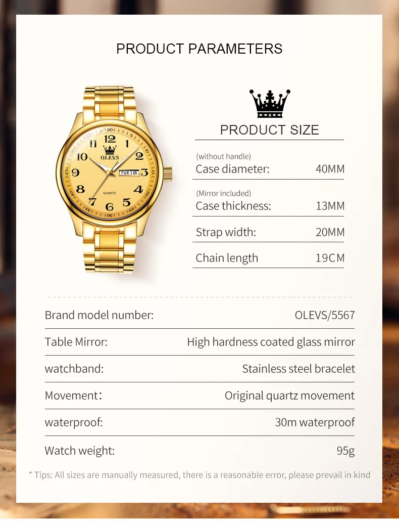 OLEVS Quartz Watch for Men Luxury Stainless Steel Waterproof Week Date Clock Elegant Dress Business Quartz Wristwatch Top Brand
