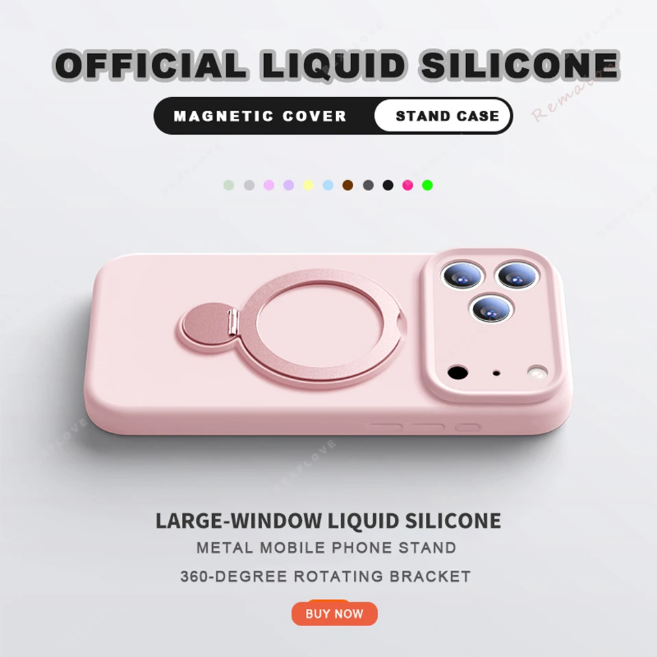 Magnetic Stand Liquid Silicone Phone Case with Magsafe Charging Holder