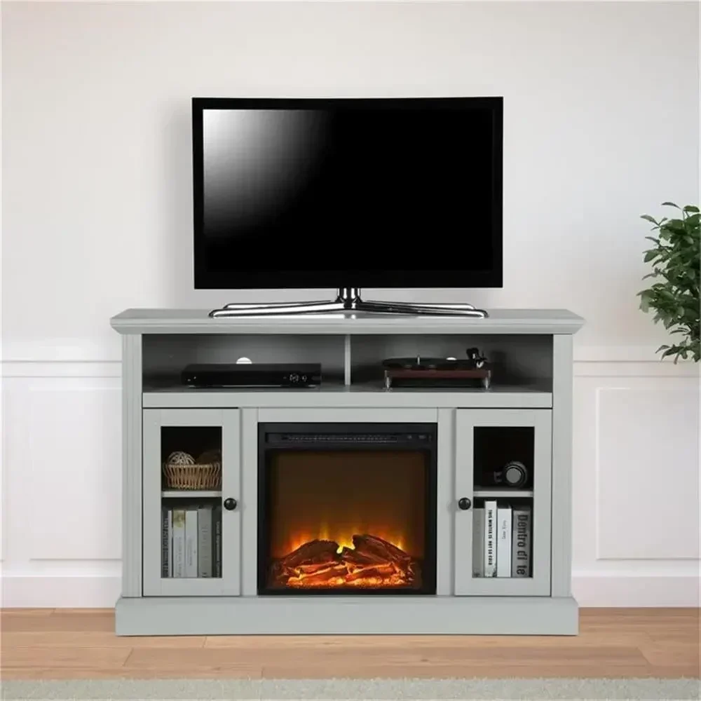 NEW-Chicago Fireplace TV Stand for TVs up to 50 Inch, Replaceable Electric Fireplace Insert Heater, Realistic Log and Flame Effe