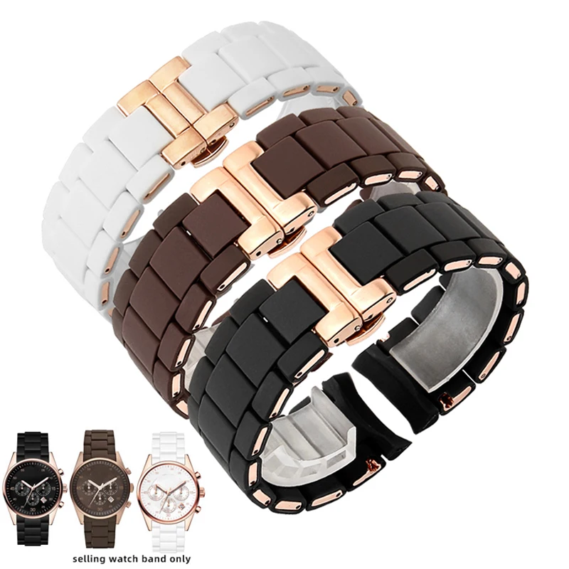 Cinturino In Silicone Y Acciaio Per Armani Ar5906 Ar5905 Ar5890 Ar5889 5858 5920 Uomo 23Mm Donna 20Mm Bracciale In Gomma Per Bracciale Orologio