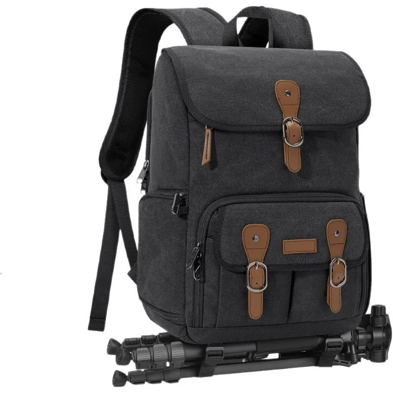 Zaino Multifunzionale per Fotocamera DSLR, Borsa Fotografica a Doppia Spalla per Laptop e Drone con Copertura Antipioggia e Tasca Accessoria - immagine 3
