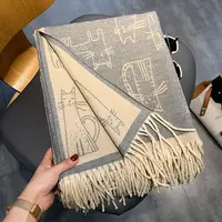 2024 New Cute Cat Print Double Sided Scarf Women Winter Warm Knitted Wrap Travel Keep Warm