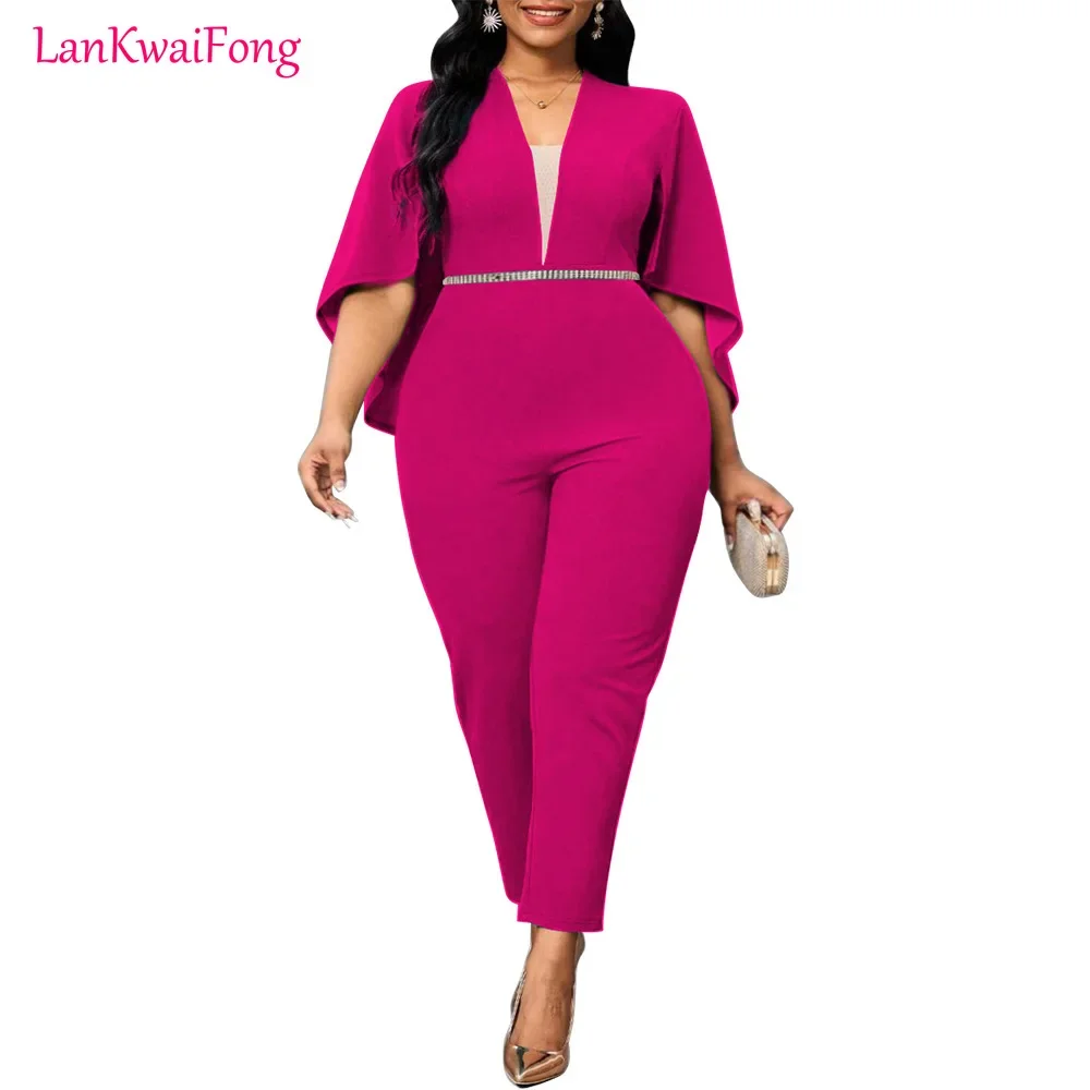2024 Fashion Elegant Jumpsuit Solid Color Bat Sleeve Sexy V-neck Jumpsuit Commuter Casual Women's Wholesale