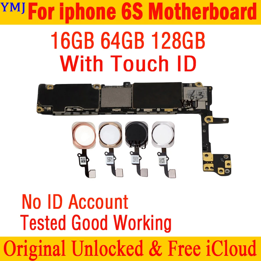 

Материнская плата для iphone 6S, 4,7 дюйма, без идентификационной учетной записи, материнская плата с полными чипами, логическая плата с/без Touch ID, Хорошая рабочая плата