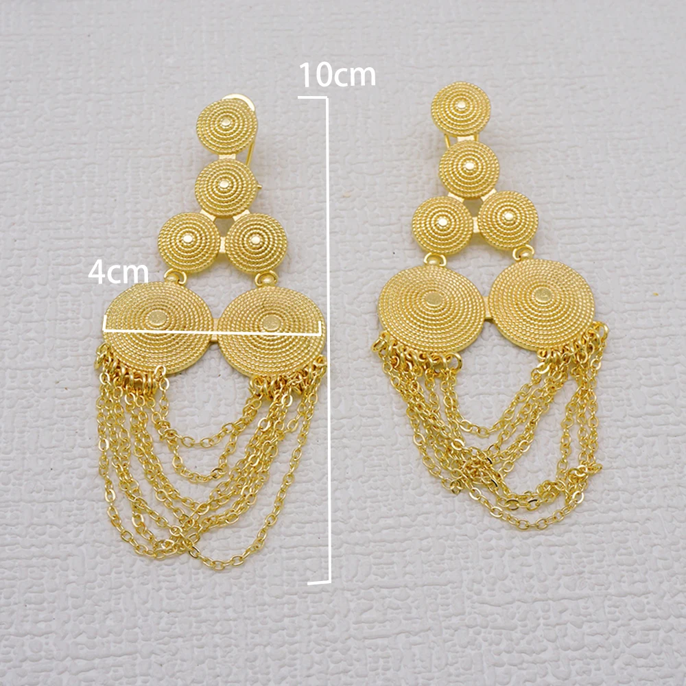 African Dubai Gold Color Luxury Large Drop Earring For Wedding Party Jewelry Arabic Indian Copper Long Earrings Tassel Pendant