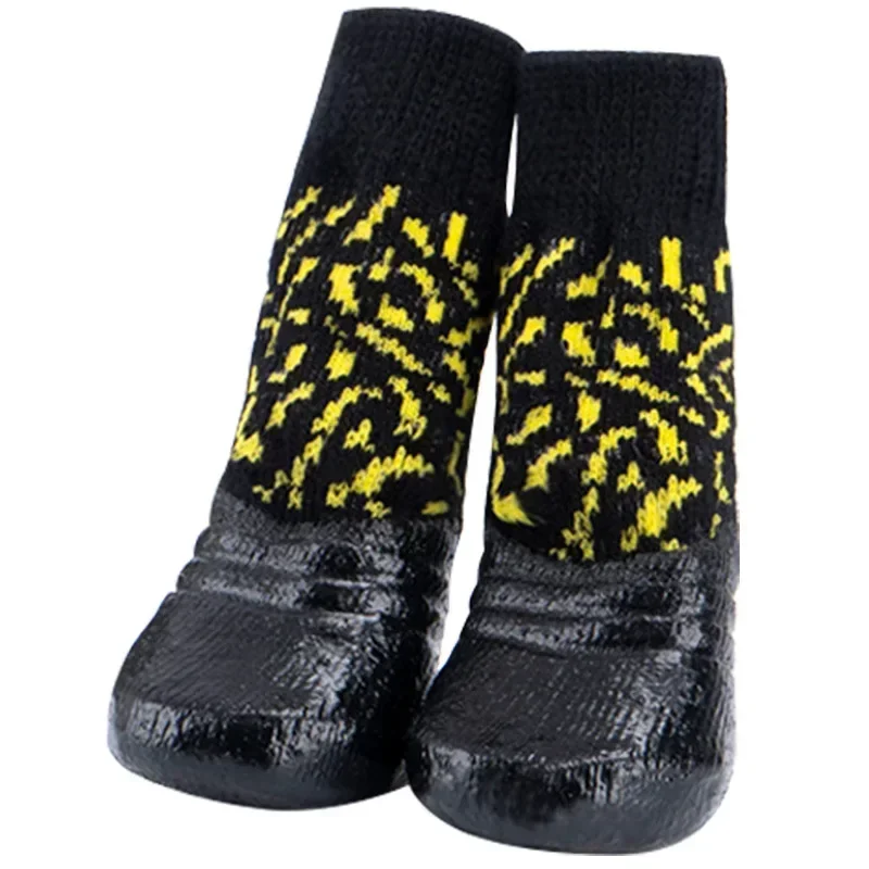 4pcs/Set Soft Cotton Pet Dog Shoes XS/XL Rubber Waterproof Non-slip Knit Warm Breathable Rain Snow Boots Socks for Small Dogs