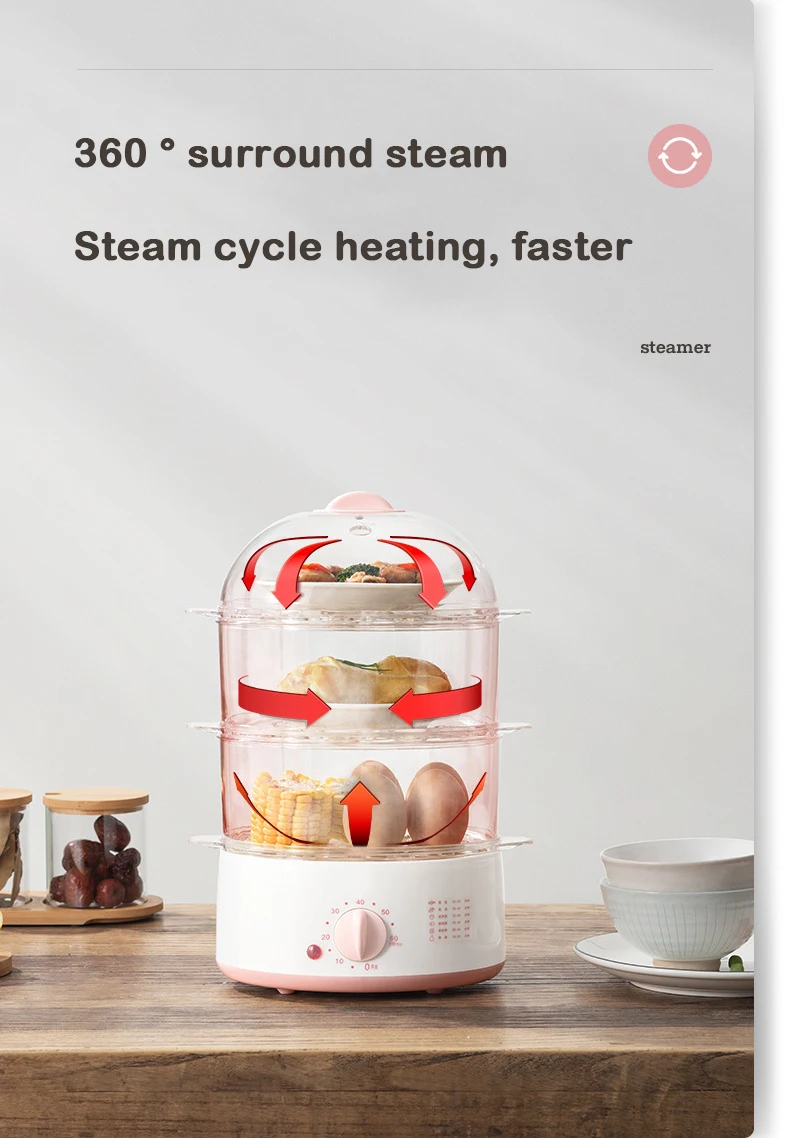 Description Picture 5 of itemDMWD Household Electric Food Steamer 2L Mini Egg Boiler With Timer Knob Auto Shut-off Food Warmer 2/3 Layers Cooking Tools