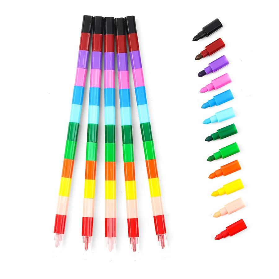 Building Block Crayons Children Graffiti Pens Drawing Painting Stationery Suit For School Students Gifts For Kids 6pcs 12 Colors colored crayons,children painting supplies