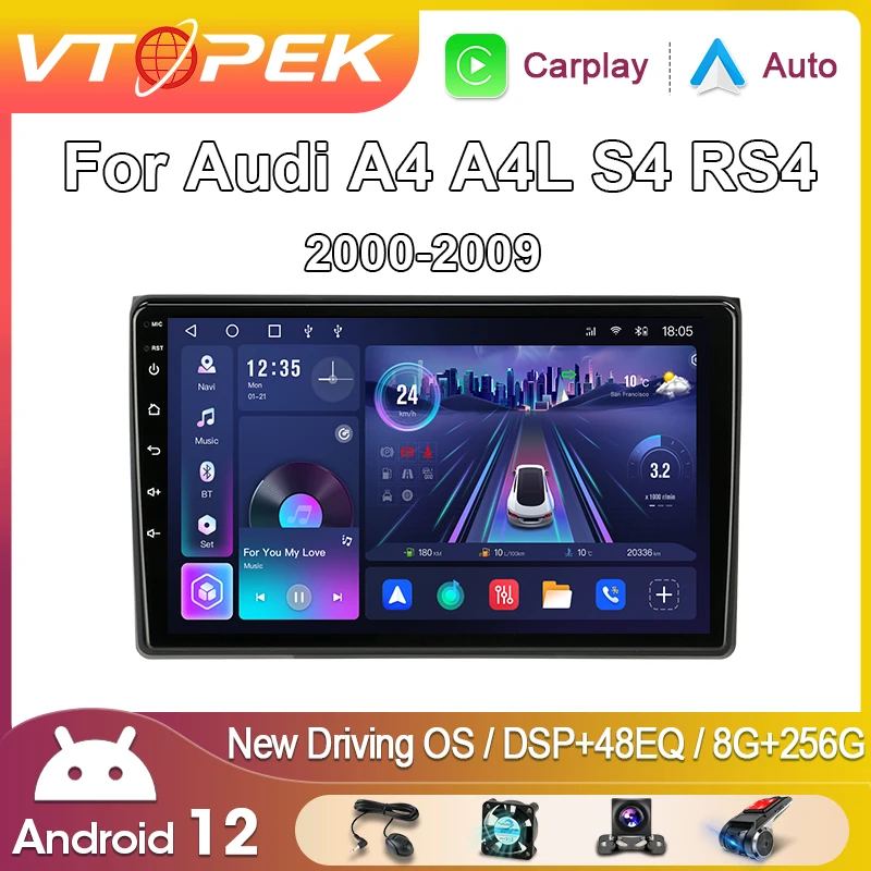 

Vtopek 2 Din Android 12 Car Radio For Audi A4 A4L S4 RS4 2000 - 2009 Multimedia Player 4G Carplay Head Unit GPS Stereo Autoradio