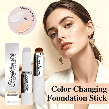 2 in 1 Color-Changing Foundation Stick Natural Conceale Lightweight Moisturizing Waterproof Long-lasting Cover Makeup Cream