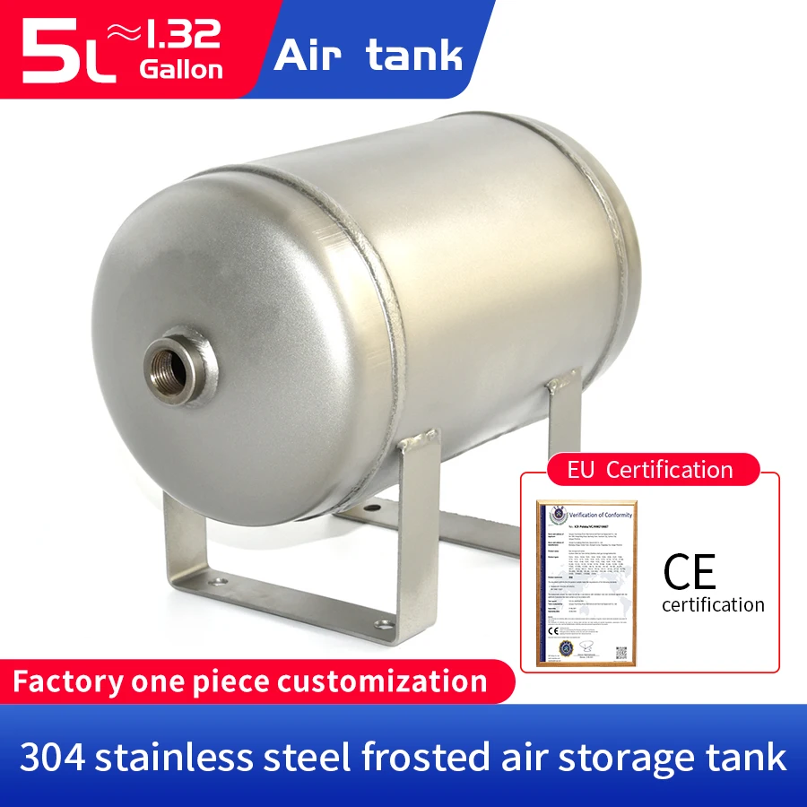 Tanque de Pressão de Pode Ser Personalizado Pequeno Tanque de Armazenamento de ar Vácuo Tanque de Pressão Tampão Horizontal Fosco Aço Inoxidável 5l 304