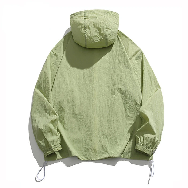 Summer Solid Light Thin Sports Jacket Men Breathable Loose Fitting Hood Sun Protection Suit Outdoor Cycling Camping Climbing Top