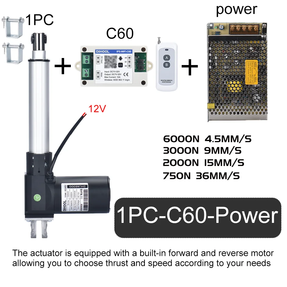 Attuatore Lineare DC 12V 750N - Motore Elettrico Per Sollevamento 500mm