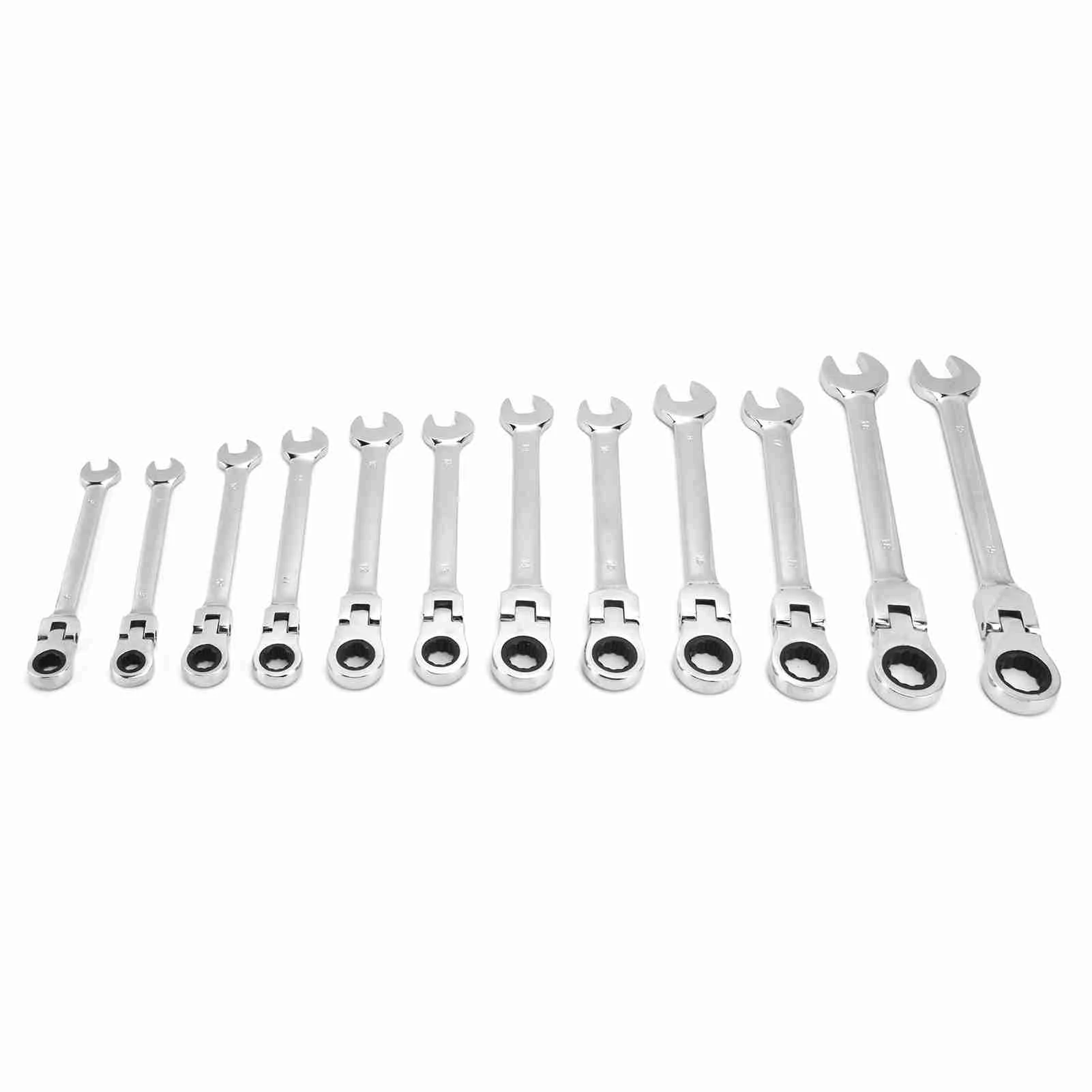 12Pcs Ratchet Spanner Ratchet Wrench Set Kit Metric Combination Chrome Vanadium Steel 8‑19mm with Storage Bag