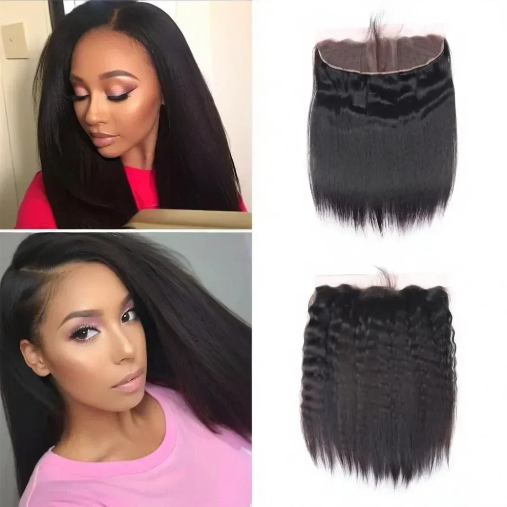 High-quality 10A Brazilian Raw Hair Kinky Straight Closure,13x4 Transparent Lace Frontal Remy Hair Extensions for Women.