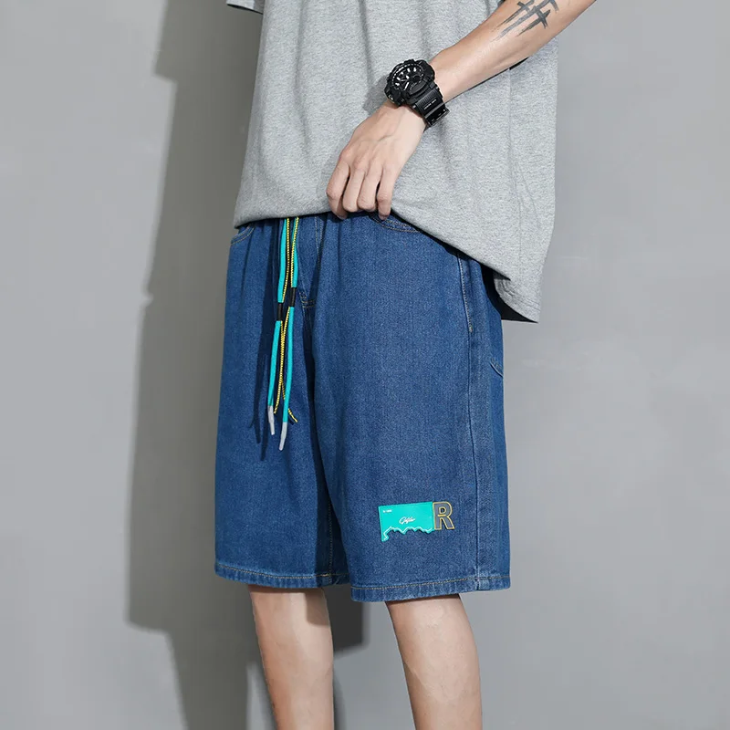 Retro Men's Denim Shorts Summer Shorts Korean Male Wide Leg Pants Fashion Jeans Baggy Pants Casual Men's Harajuku Joggers Shorts