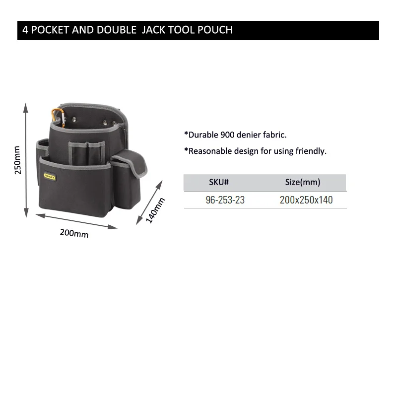 Stanley 1-piece Professional Multifunctional Tool Bags Work Organizer Pouch Waist Tool Holder Electrician Bag with Hook