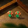 New Chinese Fashion Natural Jade Pendant Stud Earrings for Women Retro Design Small Luxury Jewelry Painted Enamel Elegant Gifts 5