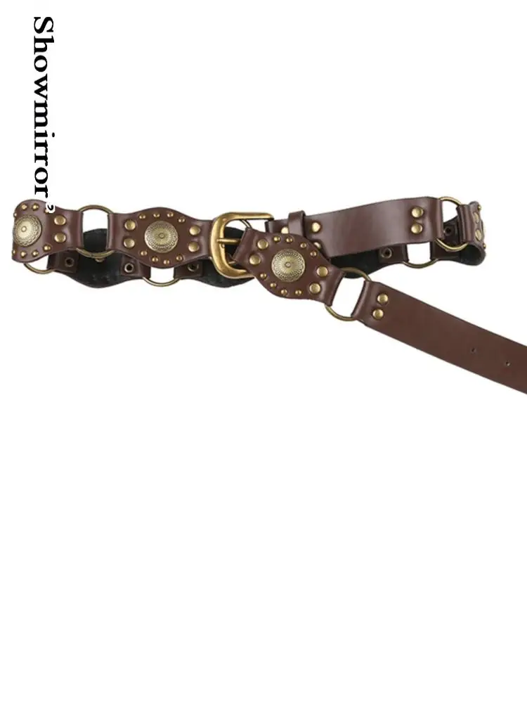 Vintage Pu Leather Female Belts For Dresses Brown Waist Belt Bohemian Style Metal Buckle Waistband Fashion Women Accessories