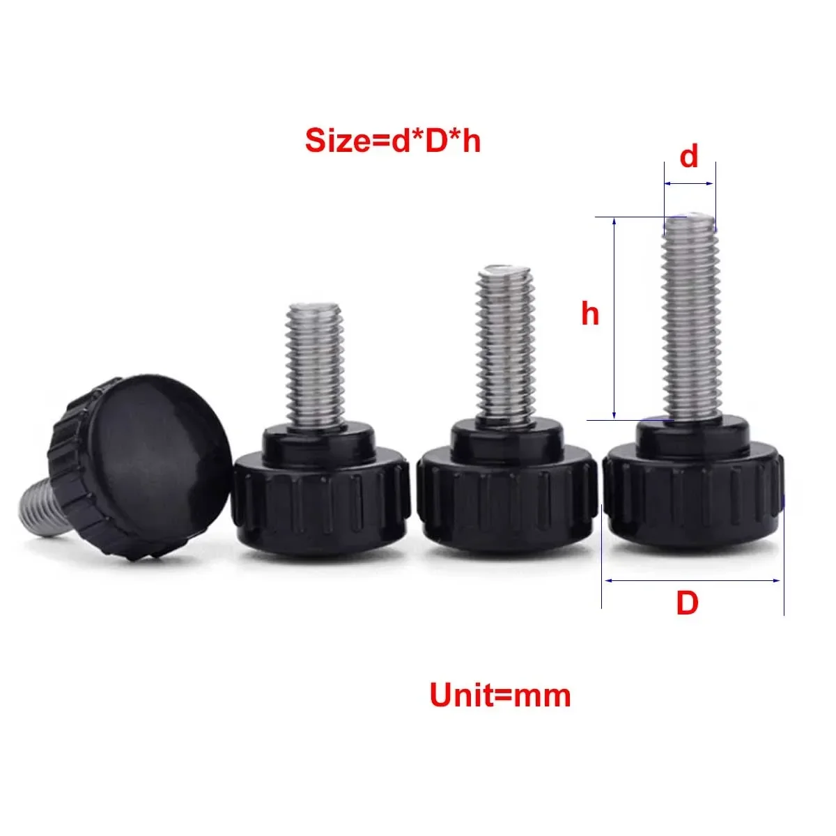 304 Stainless Steel Round Head Manual Screw, Black Plastic Straight Handle M3M4M5M6M8
