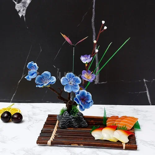 Artistic Peach Blossom Sushi Boat Tray with Decorative Floral Design