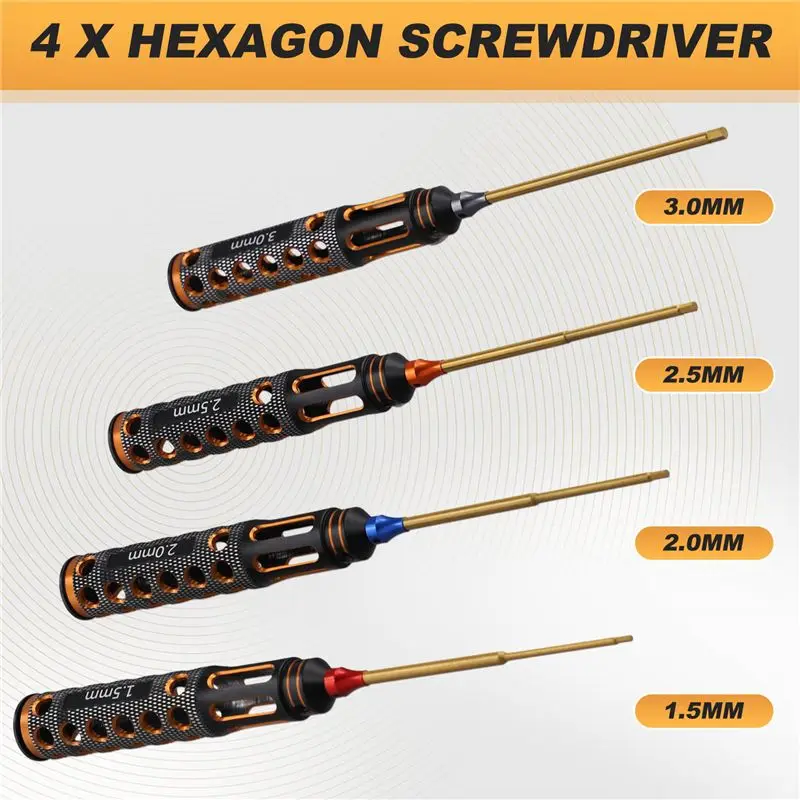 강력 추천-4개/세트 티타늄 도금 1.5mm/2mm/2.5mm/3mm 육각 드라이버 나사 드라이버 도구 RC 모델 자동차 보트 항공기용