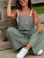 Plus Size 1XL-5XL Women's Casual Pocket Wide Leg Jumpsuit Ladies Fashion Loose Sleeveless Pants - Image 4