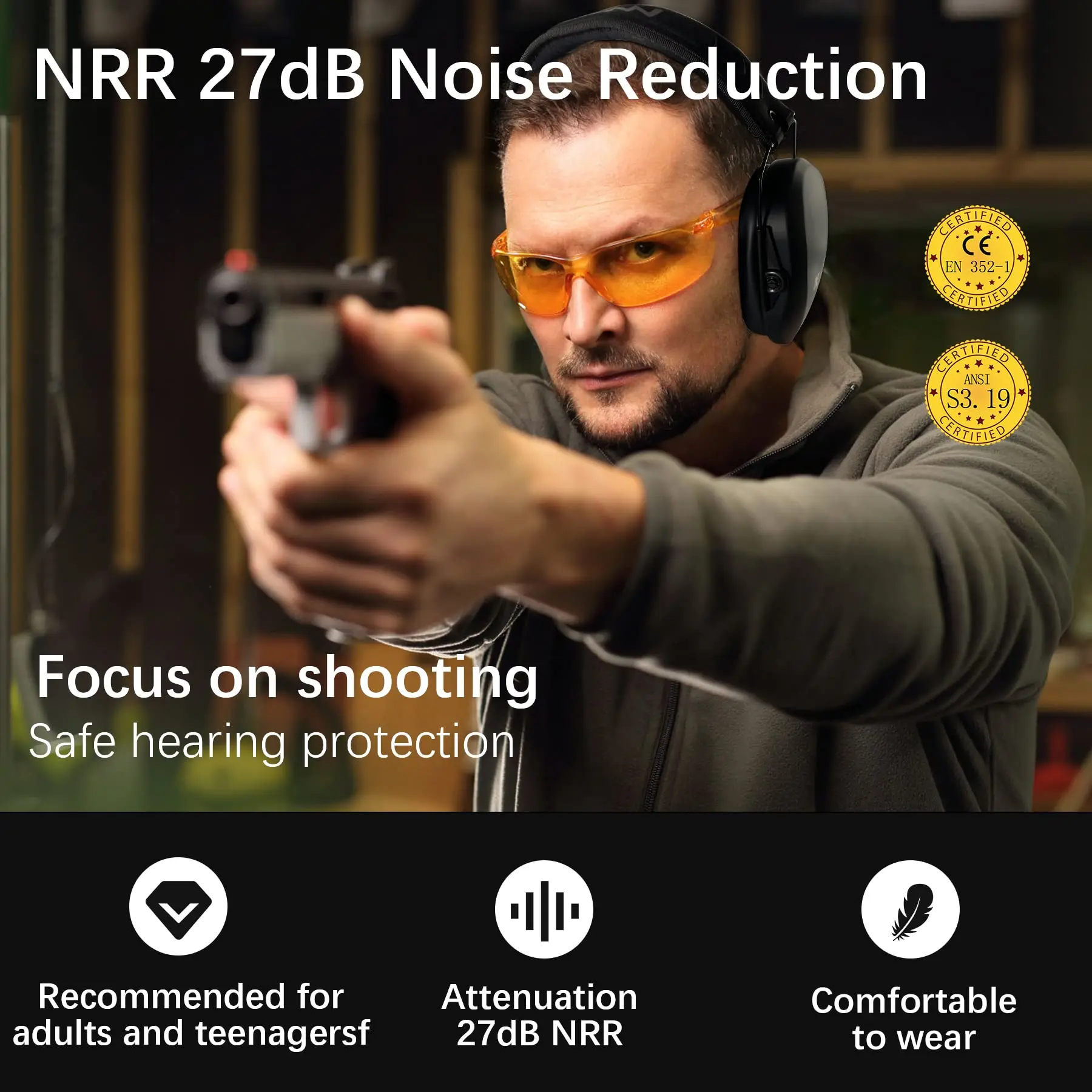 Safety Passive Earmuffs Ear Protection Hearing Protections for Shooting NRR 27dB Noise Reduction Soundproof Headset