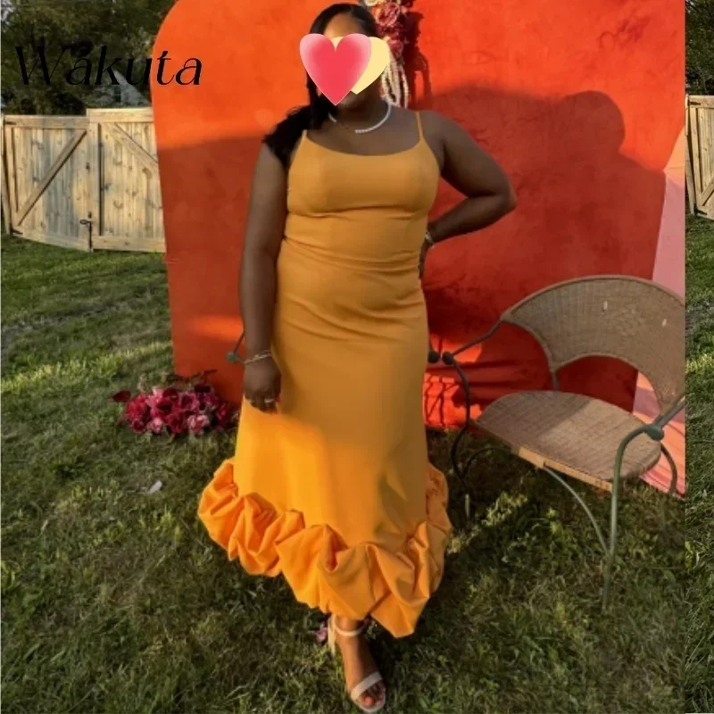 Wakuta Exquisite Square Collar Sleeveless Satin Dresses Ruffled Hem Formal Dinner Cocktail Party A-Line Vestidos De Graduaci&oacute;n