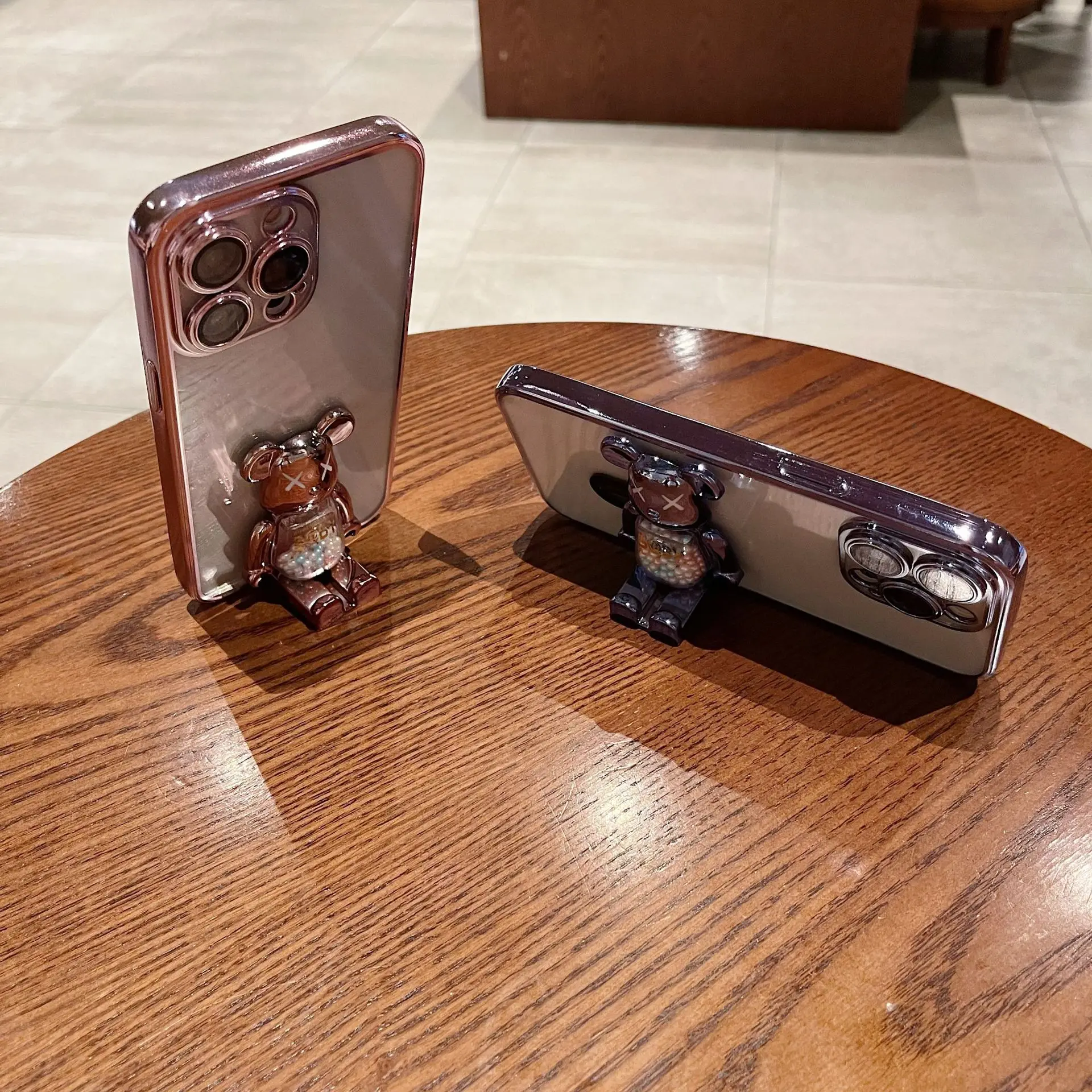 For iPhone 14 Pro Max case creative new candy beads 3D Cute Bear Bracket case iphone 14 13 12 11 electroplated soft shell