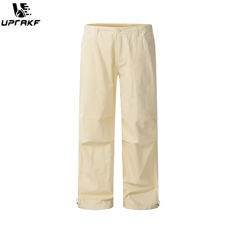 

UPRAKF Straight-leg Trousers Comfort Casual Autumn Pantalones Solid Color Safari Style Pleated Loose Wide Leg