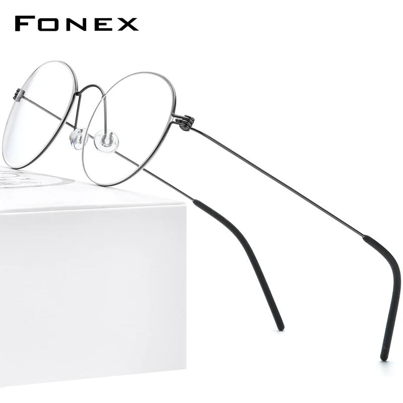 Фото FONEX Мужские и женские очки с титановой оправой B, новые корейские оптические оправы для близорукости, Безвинтовые очки 7510 №1