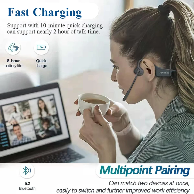 Knochenschallkopfhörer, kabelloses Bluetooth-Headset, Gaming-Kopfhörer, Schnellladefunktion, Arbeitskopfhörer mit Mikrofon_voghion.com