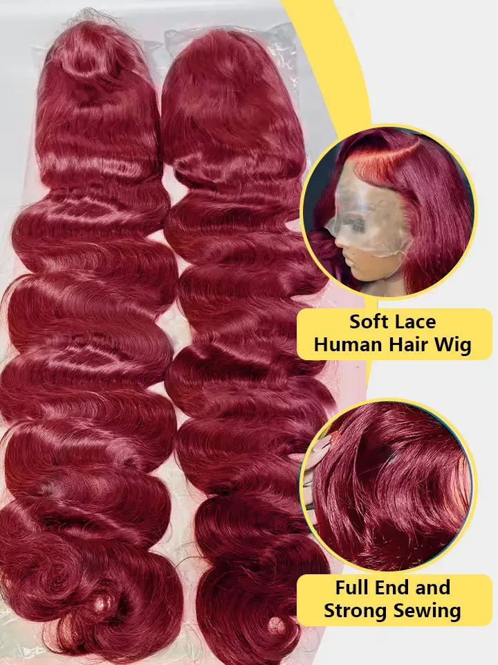 13x6 HD Transparent Body Wave 99J Burgundy Lace Frontal Human Hair Wig 30 40 Inch 13x4 Red Color Lace Front Wig For Women