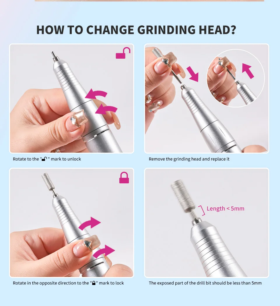 Description Picture 6 of item45000RPM Electric Nail Drill Machine Professional Nail Drills for Gel Nails Polish Rechargeable Portable Nail File Manicure Tool