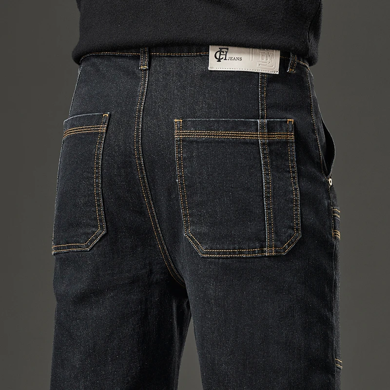 6 Pocket Design Denim Jeans Men's 2024 New High Elasticity Denim Casual Trousers Straight Male Pants Fashion Mid-waist Jeans 6
