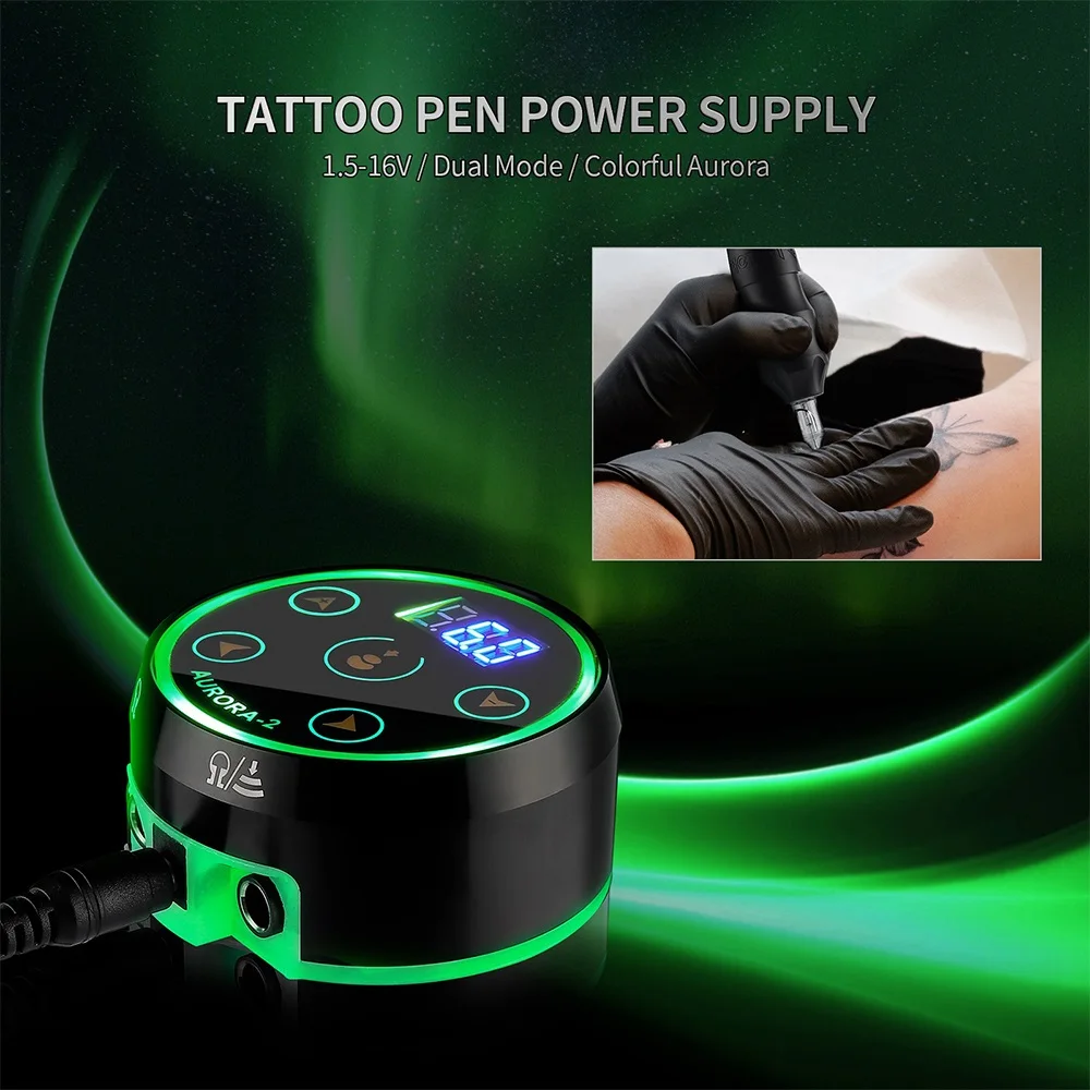 Aurora-2 Tattoo Pen Power Supply Mini LCD Display Tattoo Power Supply Daul Mode Switching  RGB Colorful Light with Adapter