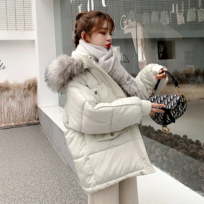 CGC Winter Cotton Padding Coat For Women Korean Fashion Short Parka Thickened Warm Oversize Jackets Winter Hooded Outerwear