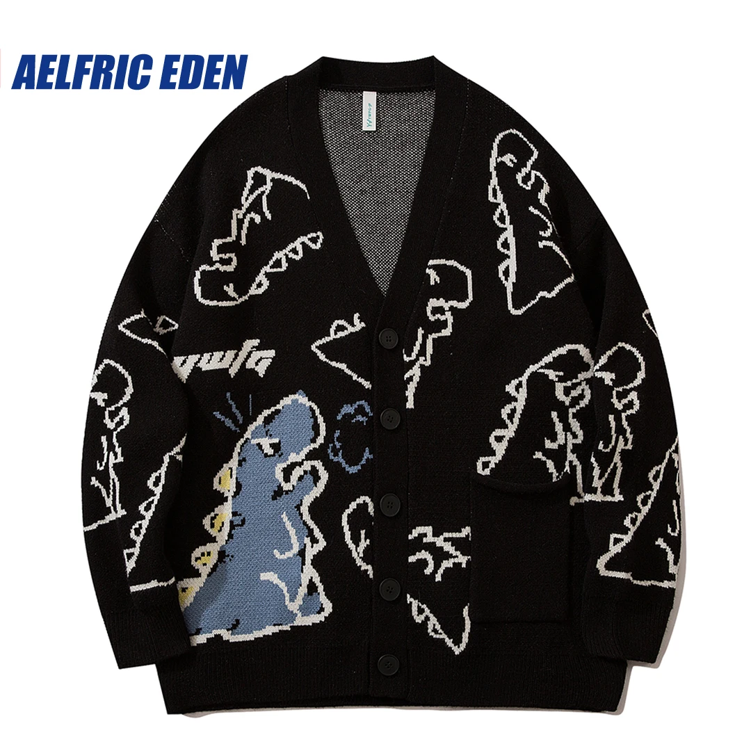 Aelfric Eden Dinosaur Cartoon Pattern Knit Cardigan Sweater Vintage Hip Hop  Knitted Sweater Retro Casual Wool Hipster Streetwear - AliExpress