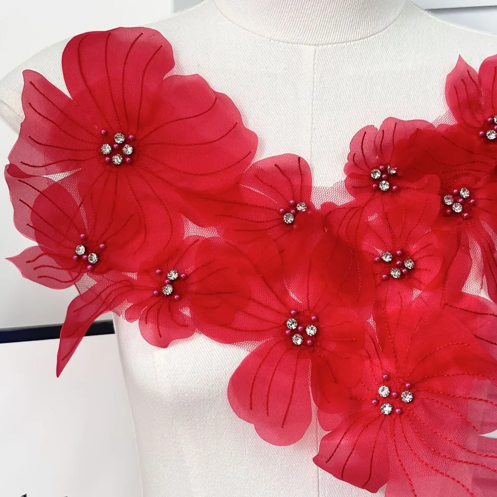 Mesh Flowers Cloth Patch Lace Flowers Hand-embroidered Cloth Decoration Patch DIY Clothing Accessories Lace Embroidered Patch