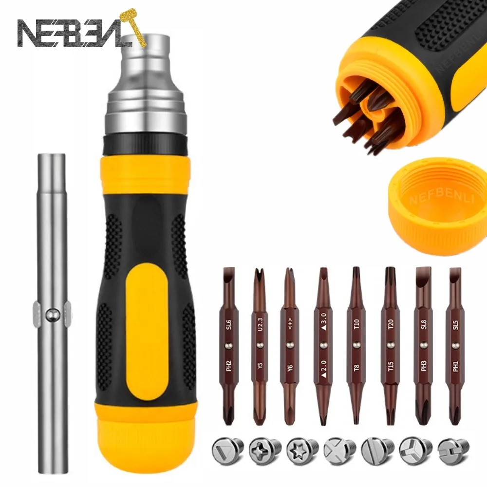 

19 in 1 Two-Way Ratchet Detachable Screwdriver With 8 Double Sided S2 Bits Built in Storage Multi-Purpose Screw Driver Repairing