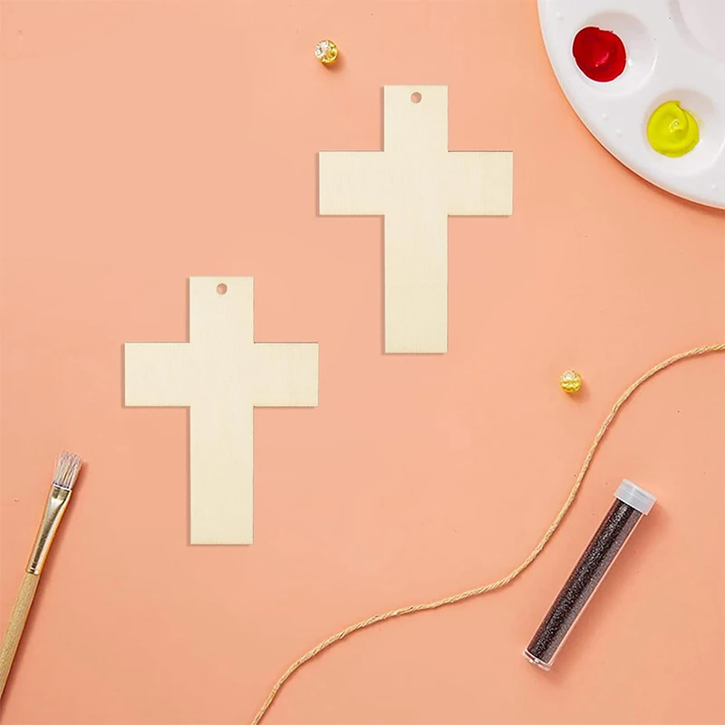 20 Stück unvollendete hölzerne Kreuzform leere Ornamente für religiöse und kirchliche Oster veranstaltungen, DIY Kreuz Handwerk Geschenk anhänger – Detail 3