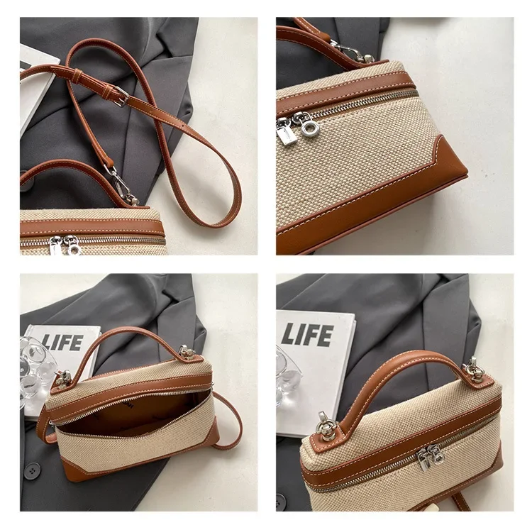 retro canvas handbag for women,women’s summer crossbody bag,contrast color casual handbag,small square canvas shoulder bag,casual women’s sling bag,retro fashion canvas purse,lightweight canvas handbag