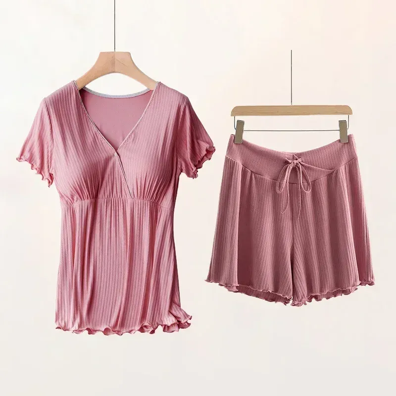 Home Clothes Pregnant Women NURSING PAJAMAS Postpartum Nursing large Thin V-neck Modal